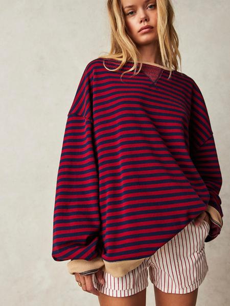 Women's Loose-Fit Casual Colorblock Striped Long Sleeve Pullover Hoodie, Fashionable All-Season Wear, Stylish Daily, Womenswear