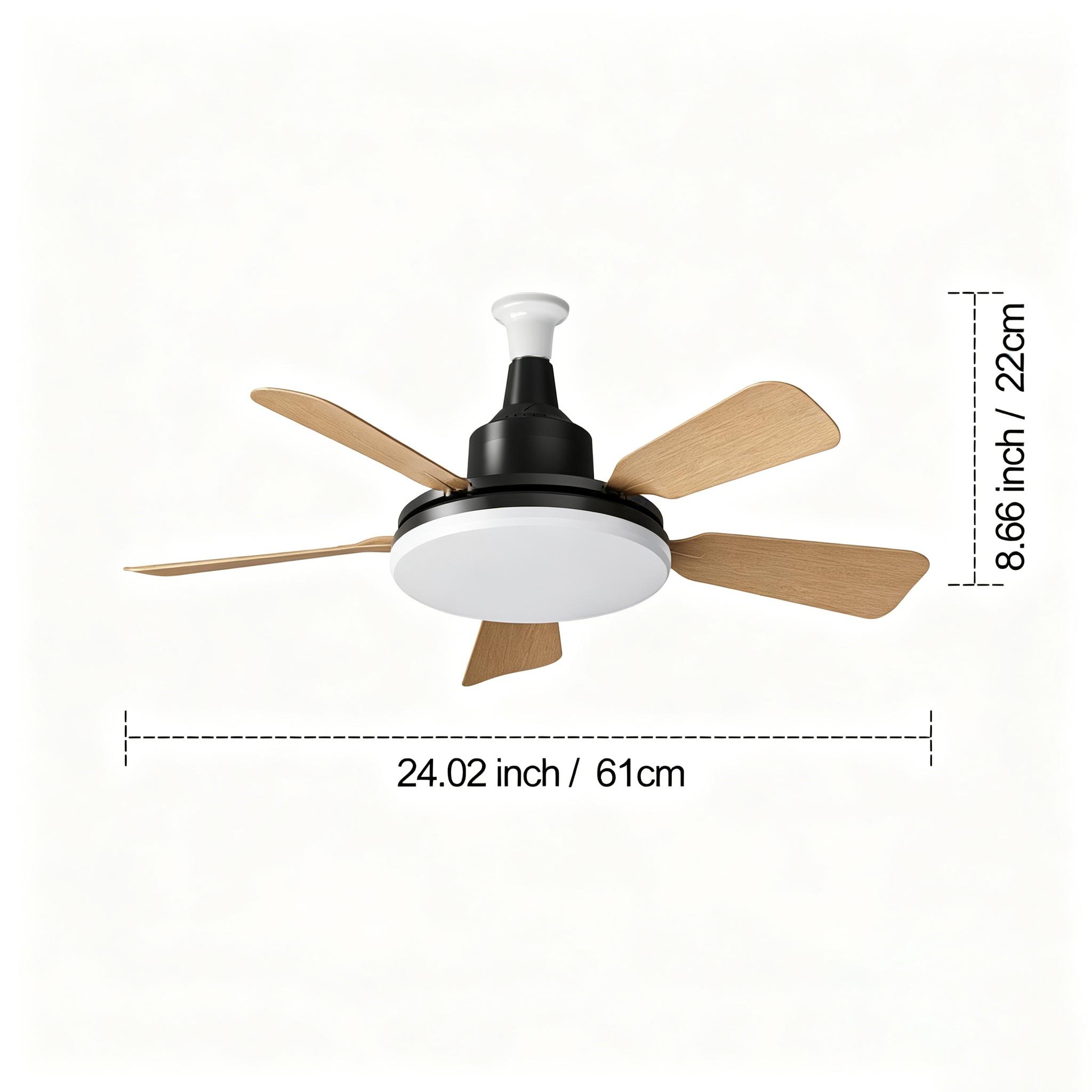 24-Inch Compact Two-In-One Fan Light, Adjustable Brightness, Timer Function, Three Speed Settings, Ideal for Small Living Rooms, Dining Rooms, Workspaces, Bedrooms