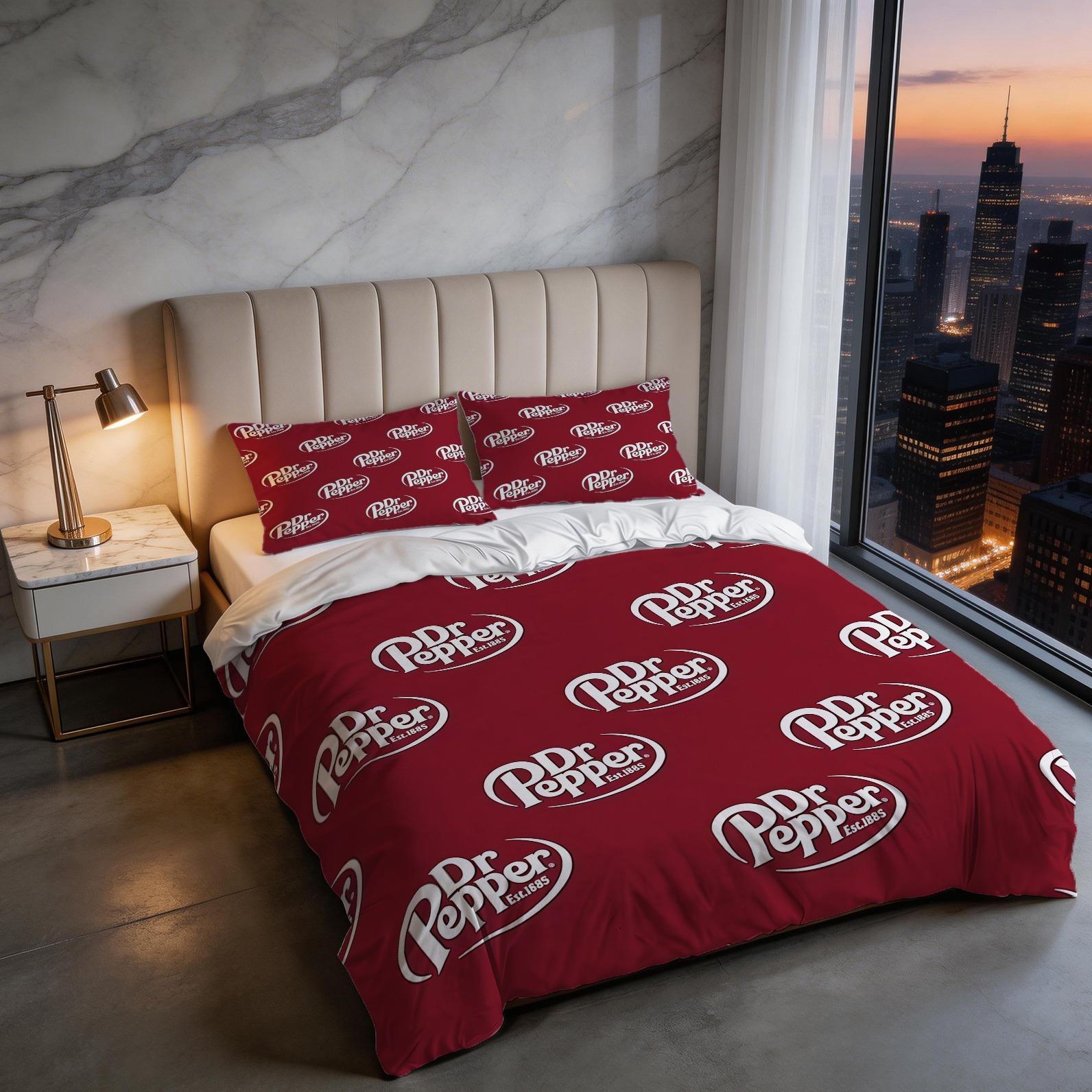 2/3 Piece Dr Pepper Duvet Cover Set, 1 Duvet Cover + 1/2 Pillowcases (NO FILLING INCLUDED), Retro Soda Drink Themed Bedding, Cute Floral Bedroom Decor for Soda Lovers, Ideal Gift for Dr Pepper Fans