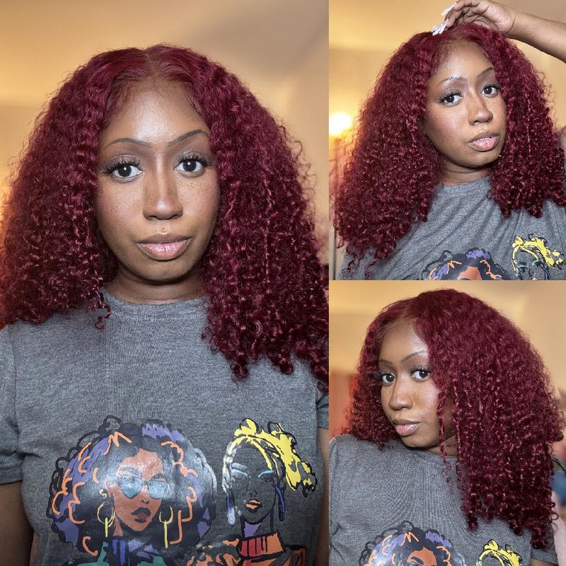 Midulla Brown Wear and Go Kinky Curly Glueless Wigs Human Hair Pre-cut Lace Bleached Knots 7x5 Closure Wigs for Women Pre Plucked Human Hair Wigs Springtock