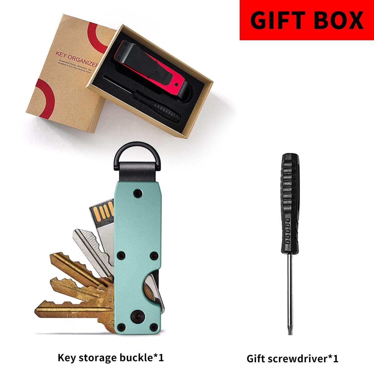 Minimalist Keychain, Heavy Duty Keychain - Compact Metal Key Storage Box With Screwdriver Carbon Fiber Pattern Unisex Key Clip Anti-Scratch Surface, Keys Sleek Light Slim, Durable Key Ring Holder With Gift Box, Gift For Friends, Family, Stylish Keychain