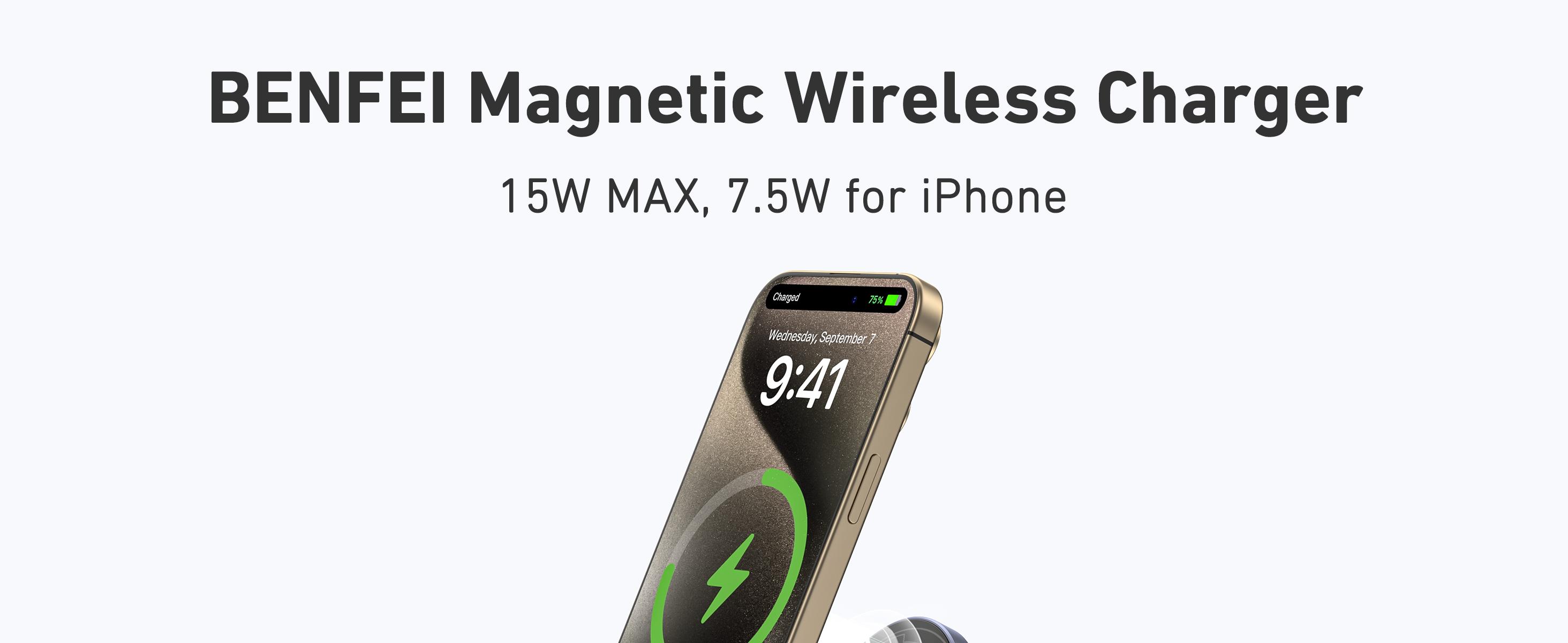 BENFEI Magnetic Wireless Charger 15w Compatible with MagSafe Charger/iPhone 16/16 Pro/16 Plus/16 Pro Max/iPhone 15 Pro Max Plus/iPhone 14 13 12 Series, Wireless Mag Safe Charging Pad, Mag Charger