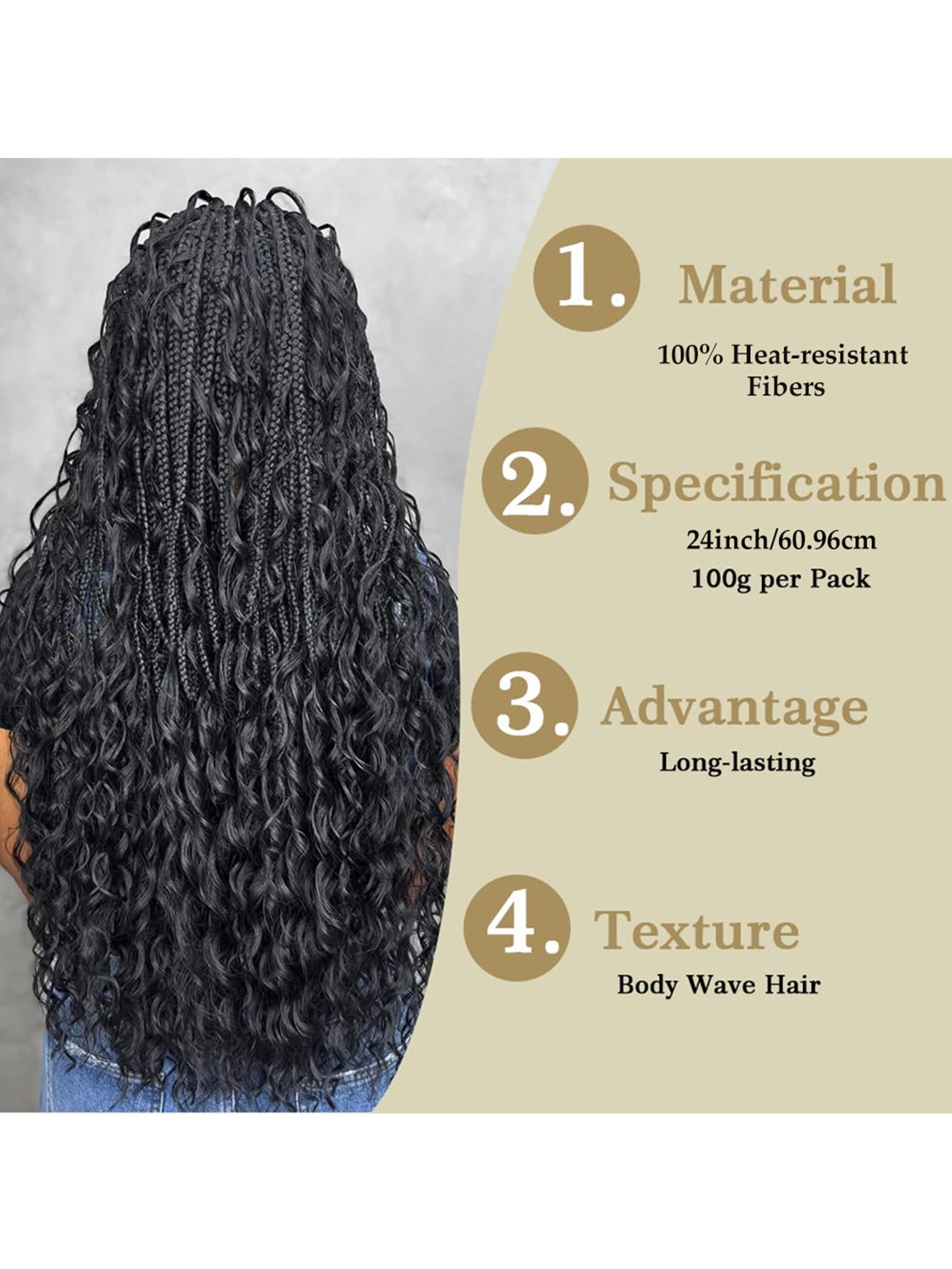3 Packs Body Wave Braiding Hair 24 Inch Long Pre-Feathered Synthetic Hair Braids for Boho Box Braids Ocean Wave Crochet Braiding Hair Extensions for Women Wavy Hairpieces