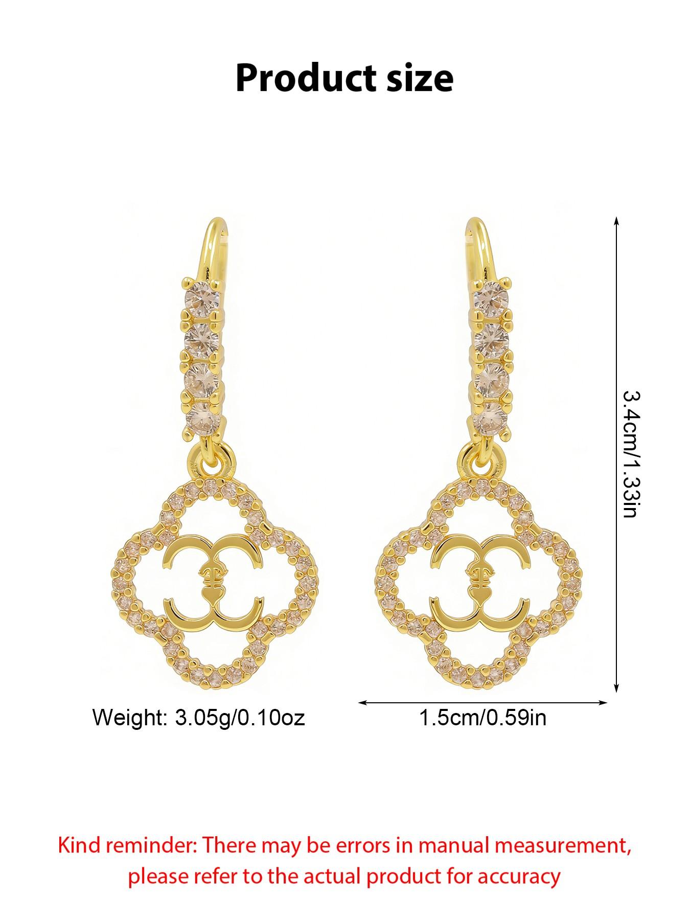 Four-leaf clover drop earrings, zircon four-leaf flower earrings, durable, colorfast, and hypoallergenic material, suitable for women's clothing and versatile accessories