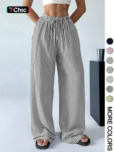 Women's Striped Print Drawstring Waist Pants, Casual Comfy Wide Leg Trousers for Daily Wear, Ladies Bottoms for All Seasons