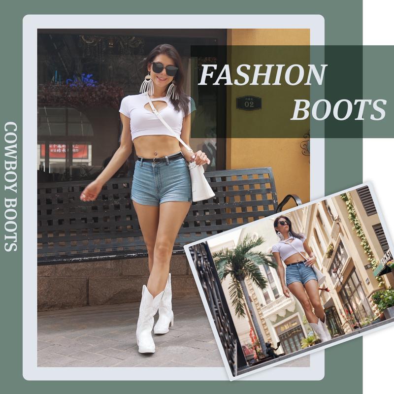 IUV Cowboy Boots For Women Western Style Embroidered Pointy Toe in Black PU Leather 2.0 Inches Heel Comfortable Synthetic Lining Slip-On Design IUV Cowboy Boots For Women Western Style Embroidered Pointy Toe in Black PU Leather 2.0 Inches Heel Comfortable Synthetic Lining Slip-On Design