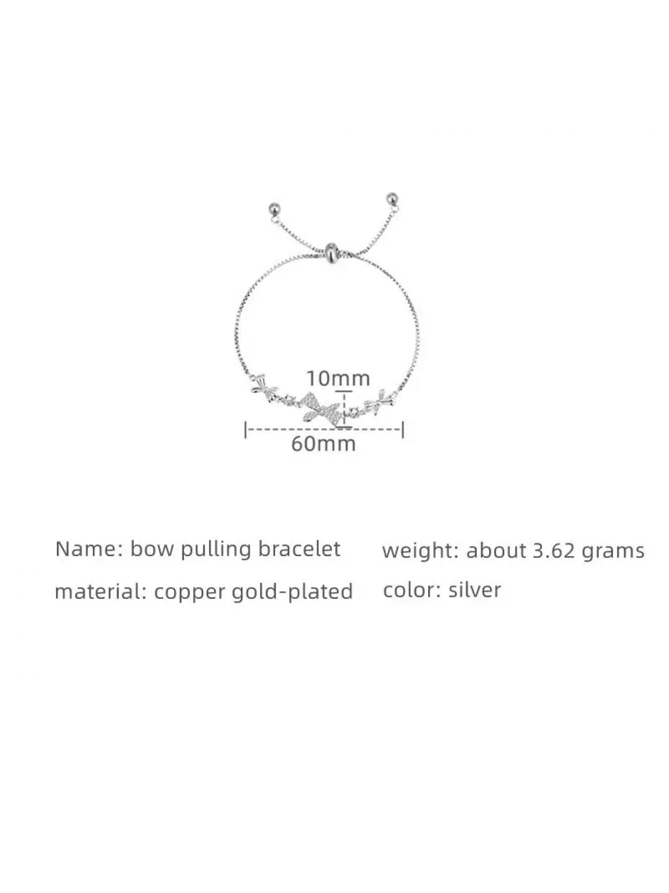 Zircon bow sparkling sweet women's silver crystal aesthetic bracelet - silver