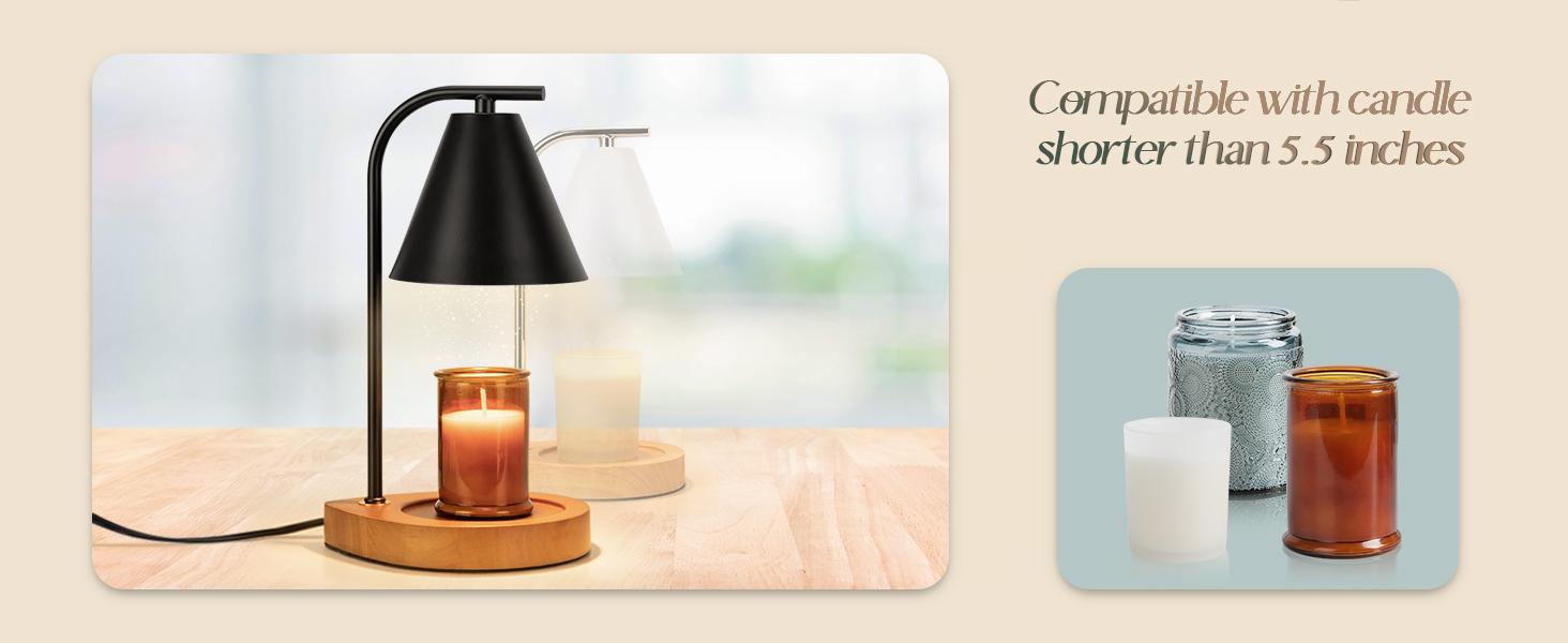 Candle Warmer Lamp with Retro Wooden Base - Home Decor Wax Melt for Small and Large Jar Candles, Candle Heater Lamp with 2 Bulbs, Dimmer and Timer Function