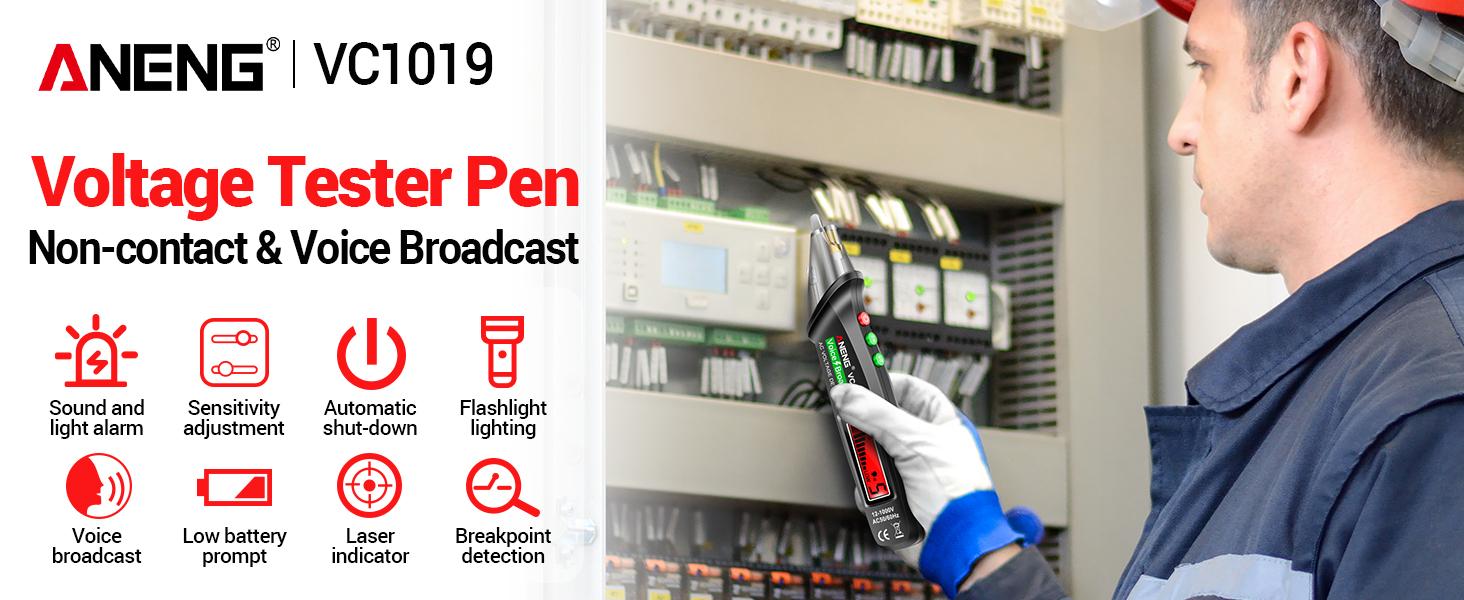 Voice Broadcast Non Contact Voltage tester with Range ,Live/Null Wire Electrical Tools with LCD Display,Flashlight,Pocket-Sized Pen Dector,Buzzer Alarm,Wire Breakpoint Finder Voice Broadcast Non Contact Voltage tester with Range ,Live/Null Wire Electrical Tools with LCD Display,Flashlight,Pocket-Sized Pen Dector,Buzzer Alarm,Wire Breakpoint Finder