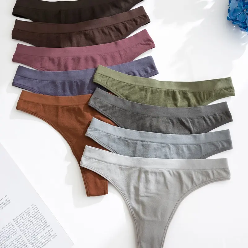 Women's Solid Color Seamless Thongs, Soft Comfy Breathable Fabric, Casual Comfy Underwear, Underwear for Daily Wear, Ladies Undergarments for All Seasons, Basic Knickers