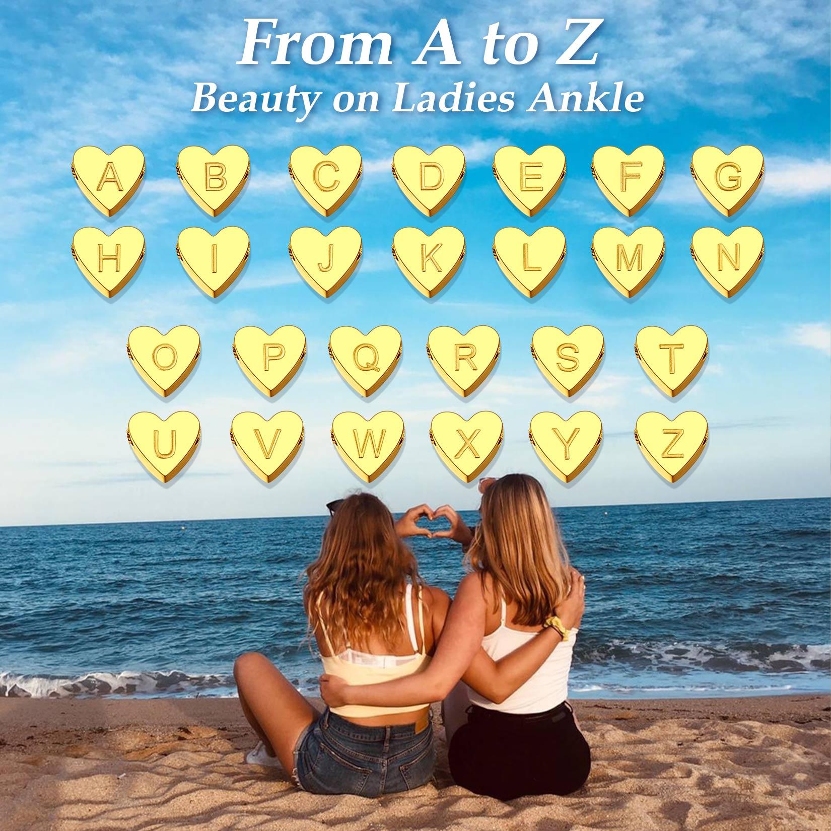 FindChic Initial Heart Anklet A-Z 26 Letter Ankle Jewelry Double-Layered Anklet Golden Stainless Steel Ankle Bracelet Foot Jewelry For Women Girlfriend