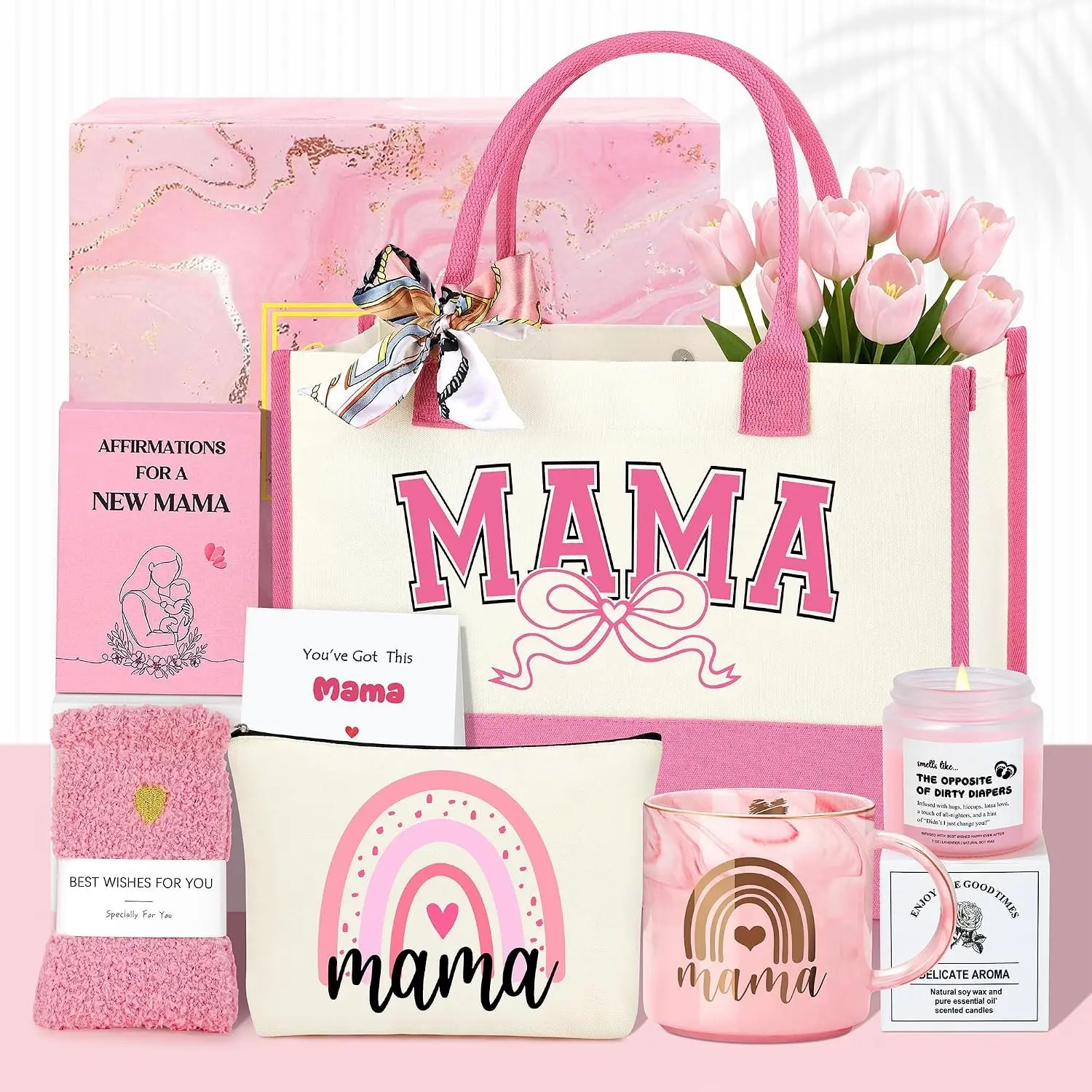 New Mom Gift Basket Set of 7 – Postpartum Care Package for Expecting Mama, Perfect for First Mother's Day, Birthday, Christmas & Baby ShowerGift