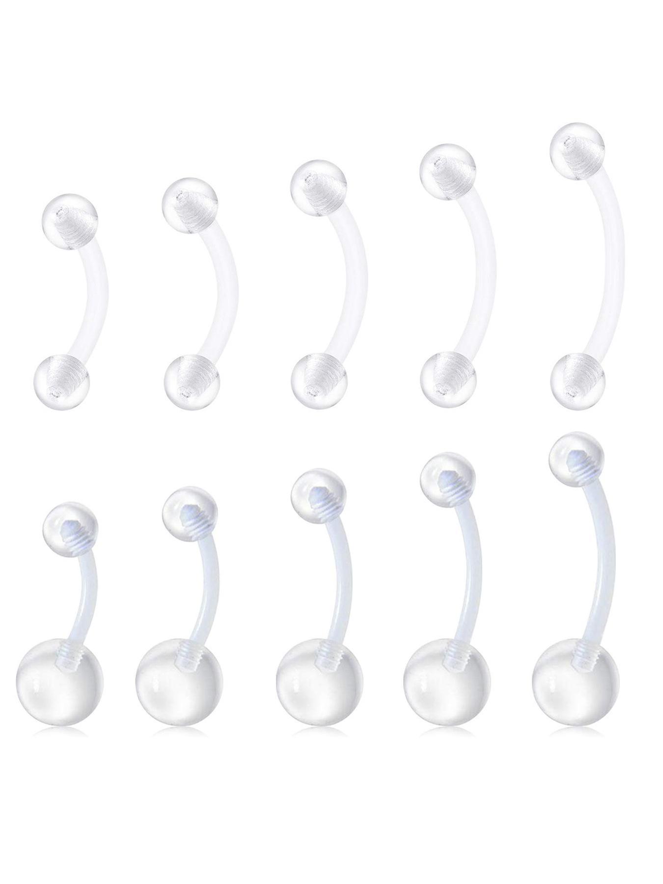 14g Clear Belly Button Rings Bioflex Plastic Belly Ring Curved Barbell Navel Piercings Retainers Belly Piercing Jewelry for Work Surgery 10mm 14mm 16mm 18mm