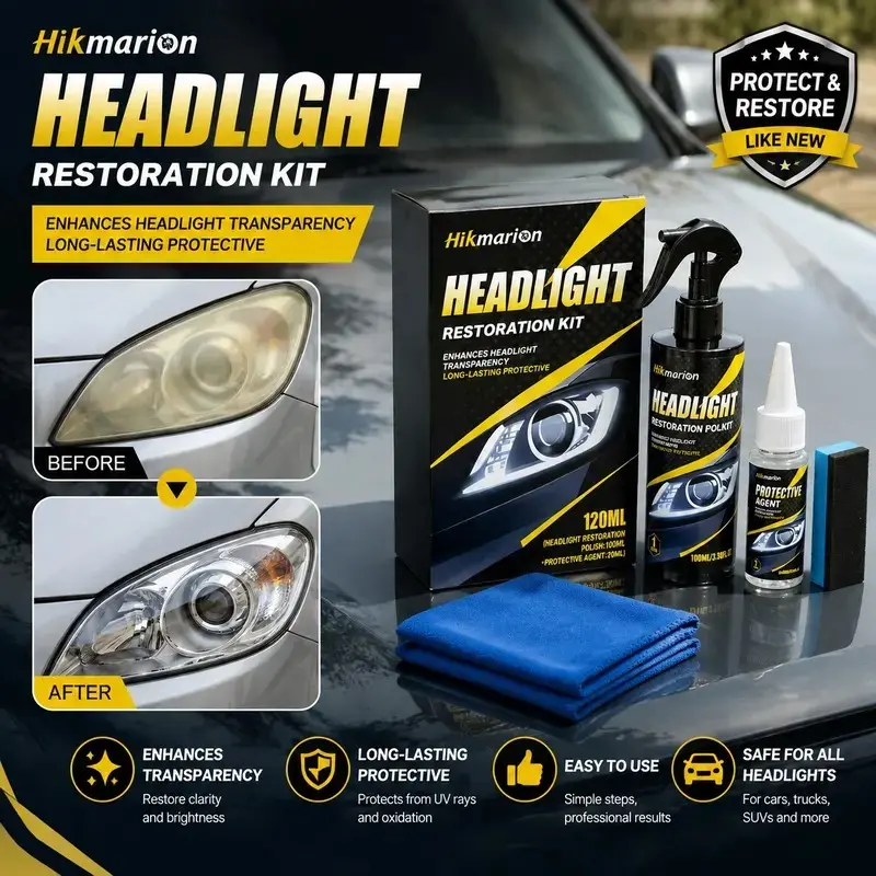 Car Headlight Cleaning Kit, Improves Yellowing and Foggy Lights, Clear Surface Protection, Essential Car Care Accessories, Auto Cleaning Supplies