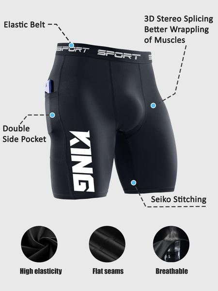 3-Pack Men's Compression Shorts with “KING” Graphic – Breathable, Quick-Dry, High Stretch – Gym, Running, Streetwear Style (Gray/White/Black)