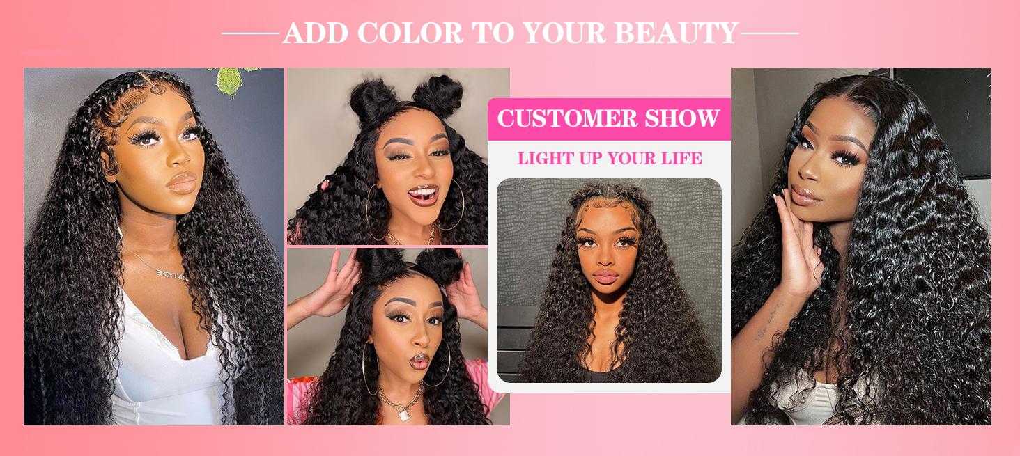 Subella 13x6 Full Lace Front Deep Wave Wig 220% Density Natural Black Color Human Hair HD Transparent Lace Pre Bleached Knots