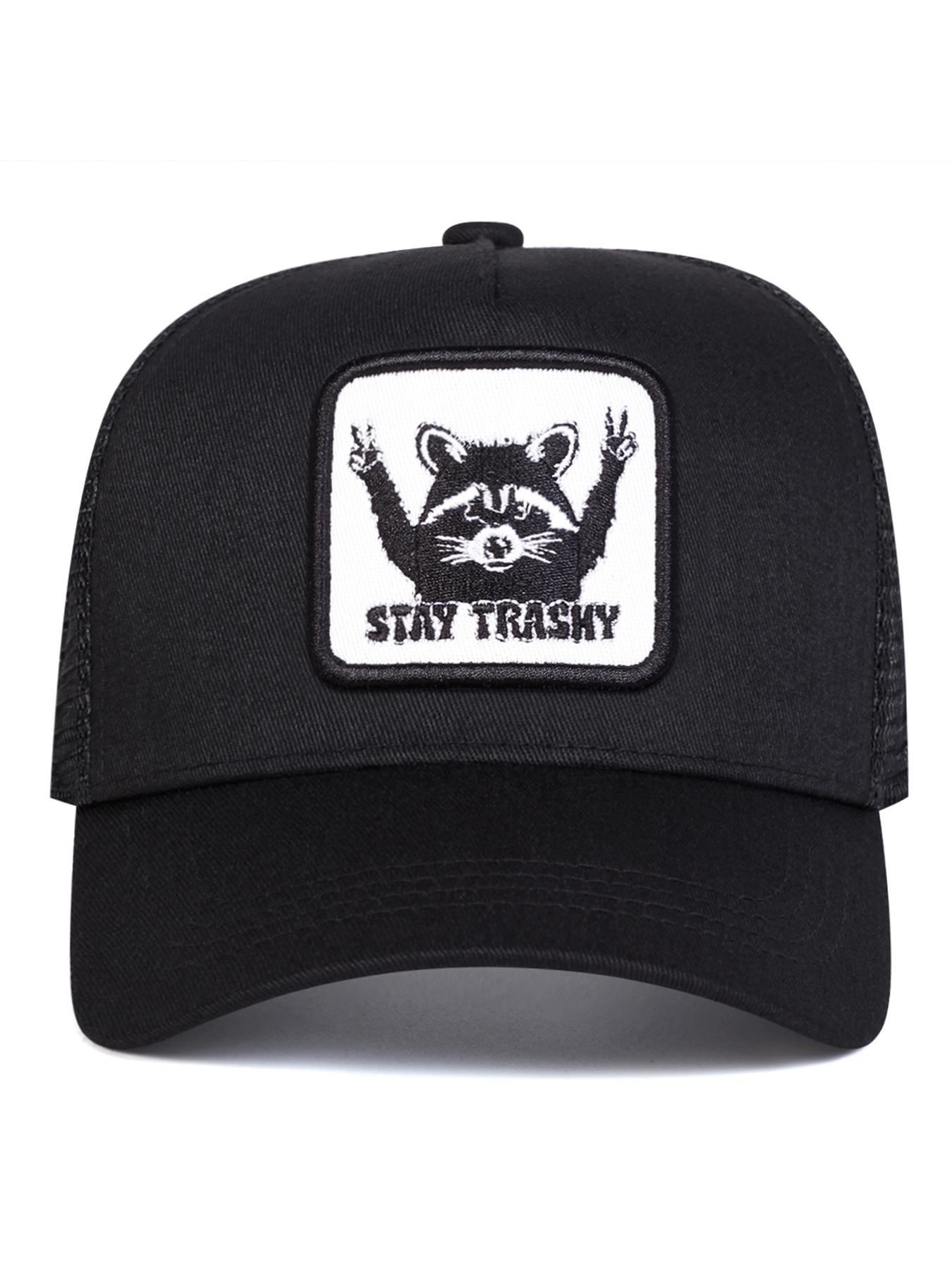 Unisex Stay Trashy Baseball Cap, Adjustable Geometric Pattern Sun Hat, Casual Fitted Outdoor Travel Beach Vacation Headwear, Adjustable Snapback Cap