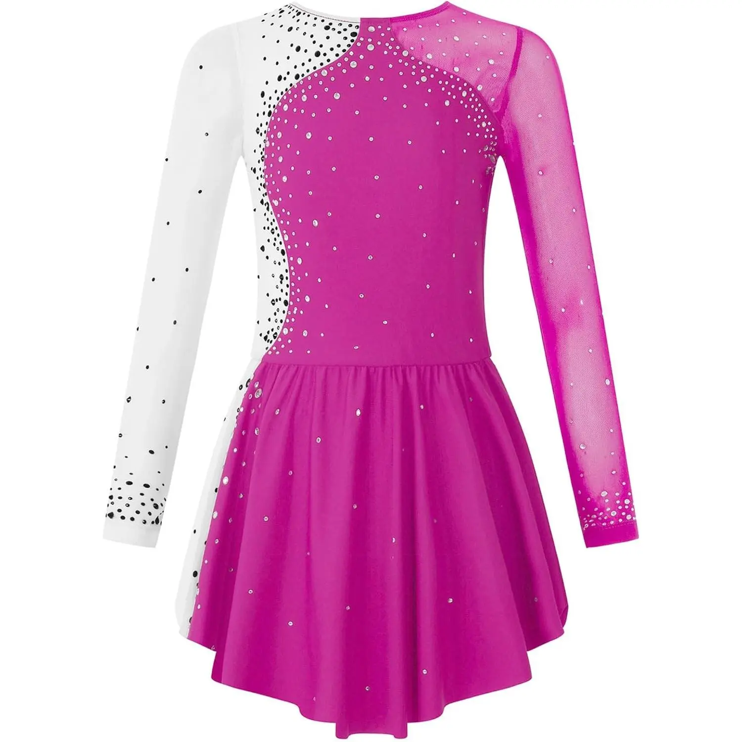 Kids Girls Figure Skating Dress Long Sleeves Ballet Dance Skirted Leotards Gymnastics Outfits,Competition Ballet Leotard with Tutu Skirt,Ballerina Costume,Lyrical Dance Dress,Dancewear
