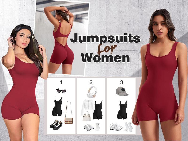 YEOREO Women’s Sleeveless Yoga Jumpsuit Open Back V-Neck Scrunch Butt Tummy Shaping Workout Romper Stretchable Activewear Stylish Activewear