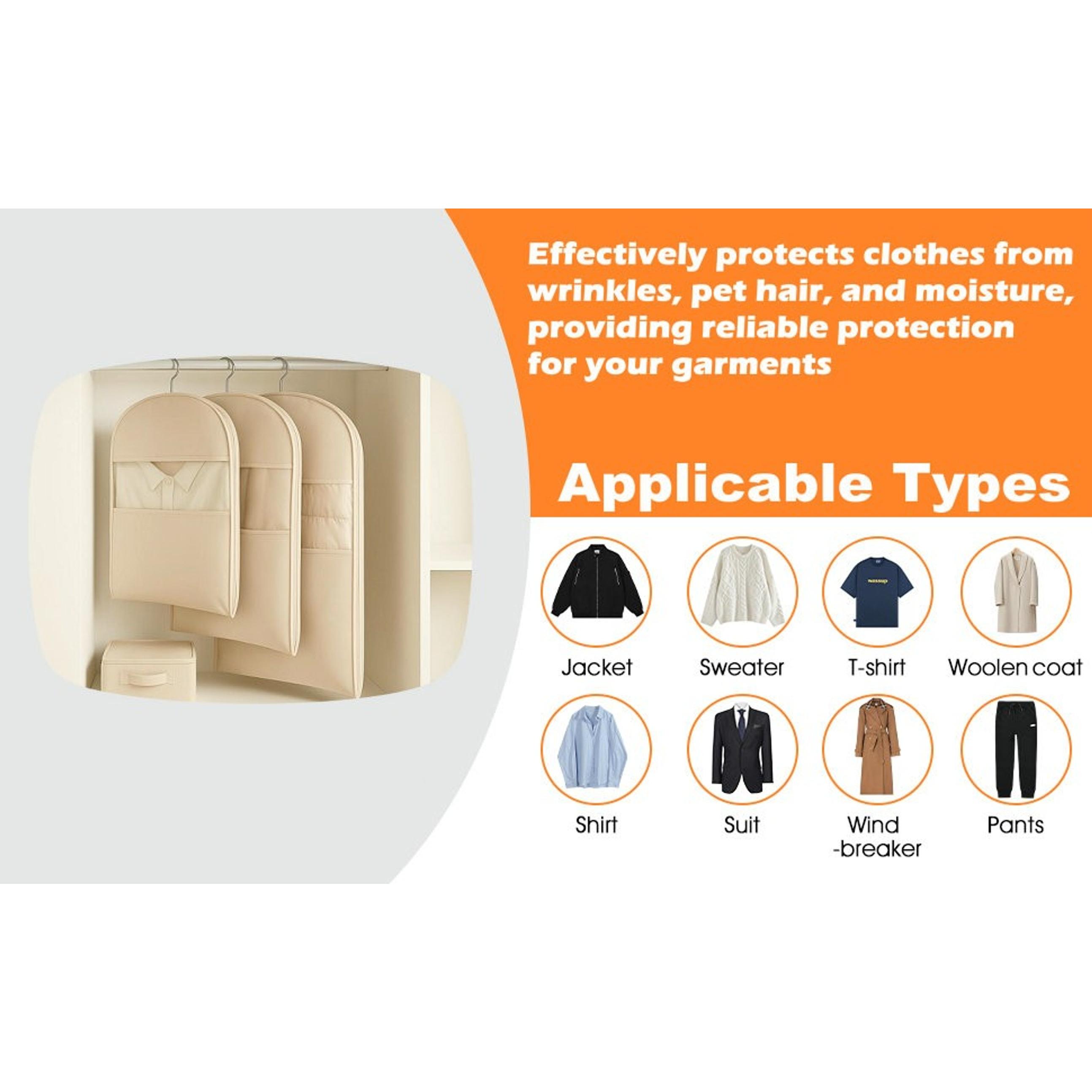 Space Saving Hanging Garment Bag with Self Compression Zipper, Update Space Saver Clothes Storage Organizer, Dust Cover Clothes Bags for Down Coat Suit Dress or Jacket (Beige, XL)