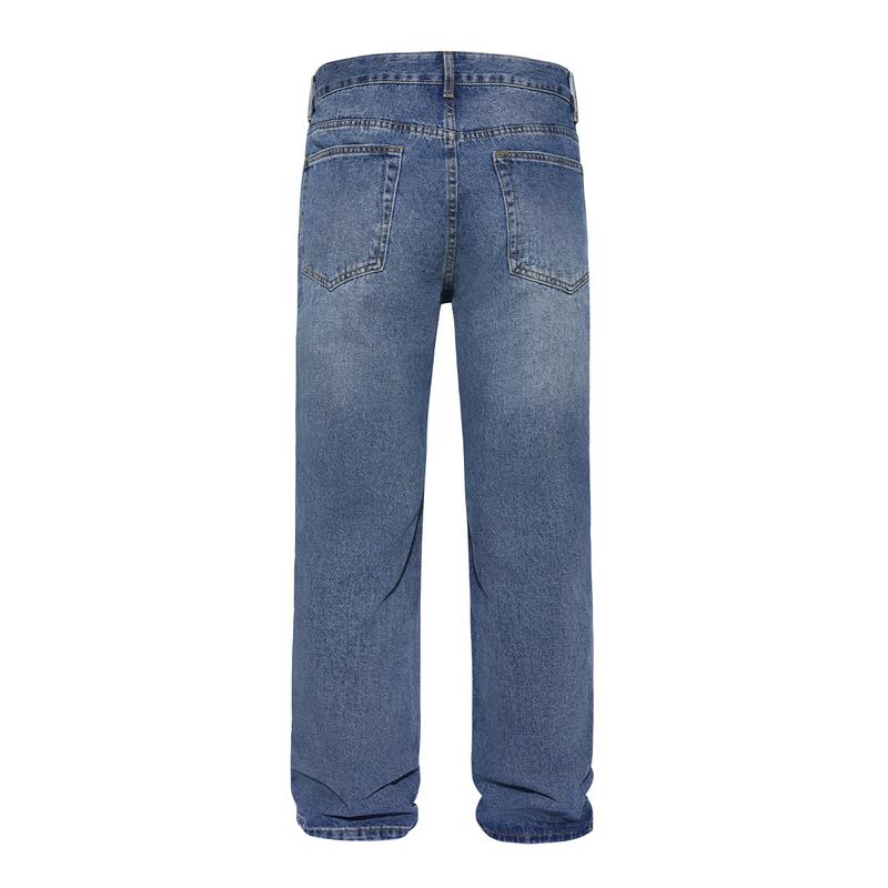 MZNBURAM Men's Ripped Non-Stretch Relaxed Fit Straight-Leg Denim Pants Jeans-Menswear Streetwear Trouser