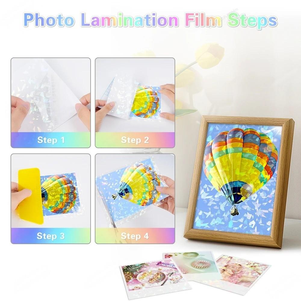 10 Sheets A4 Size Cold Press Laminated Waterproof Transparent Holographic Star Sticker Film, Self-Adhesive Photo Laminate for Festive Parties Handmade Crafts