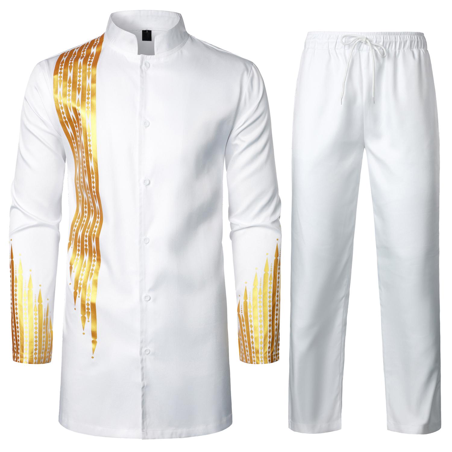 ZEROYAA Men's Traditional Suit Long Sleeve Button up African Dashiki Shirt and Pants Ethnic 2 Piece Outfit Clothes Cotton sets for men clothing men's 2 piece set Cardigan Breathable