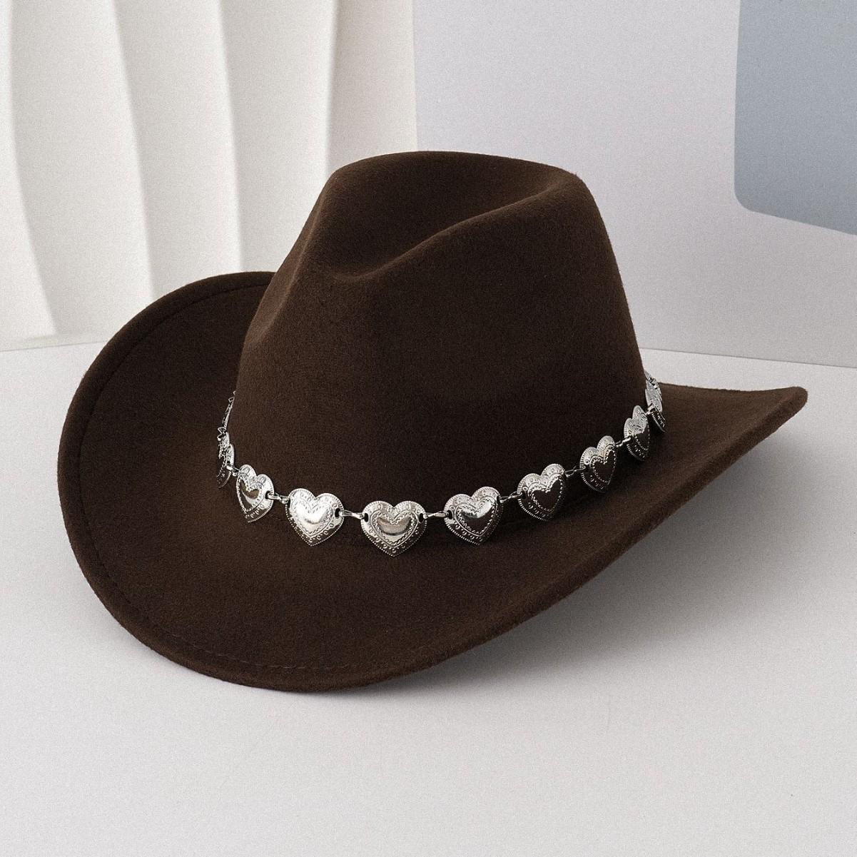 European and American cross-border hollow metal oversized love chain hat chain hip hop punk cowboy hat top hat retro felt hatSpeedy Smarts