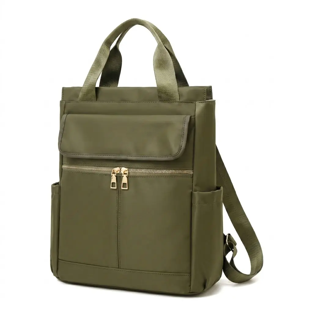 Minimalist Plain Waterproof Mommy Backpack - Large-Capacity Nylon Multi-Function Diaper Bag with Stroller Straps, Zippered Pockets, Phone/Document Organizer, Soft Casual Design for Busy Moms (Sakura Pink, Olive Green, Khaki, Coffee, Black, Pearl White)