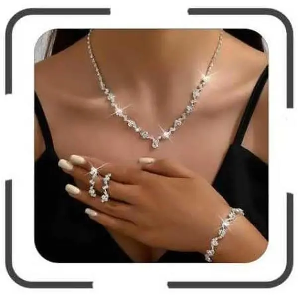 Wedding  Set for Women Elegant Prom Earrings Necklace Bracelet Set Bride Bridesmaid Necklace Earrings Bracelet  Sets for Women