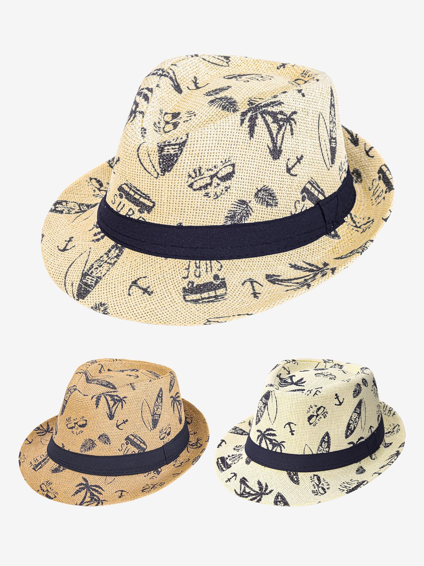 Unisex Hawaiian Leaf Print Baker Boy Hat, Fashionable Panama Hat for Summer Beach Vacations, Casual Slim-Fit All-Season Accessory