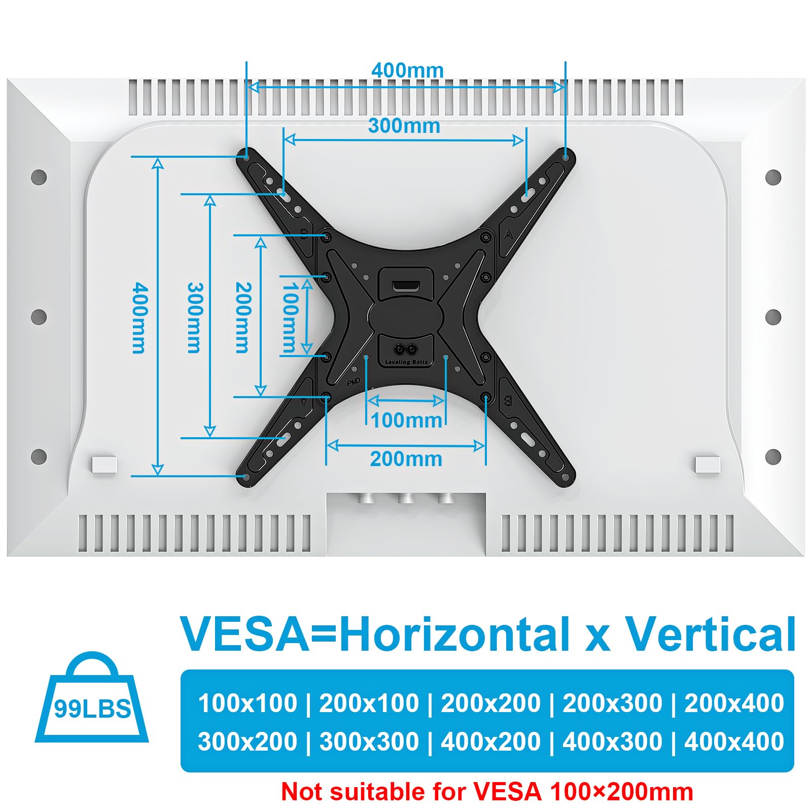 MOUNTUP 24''-65'' Ceiling TV Mount, Full Motion Height Adjustable TV Mount Bracket, Holds up to 99lbs, Max VESA 400x400mm, MU0039