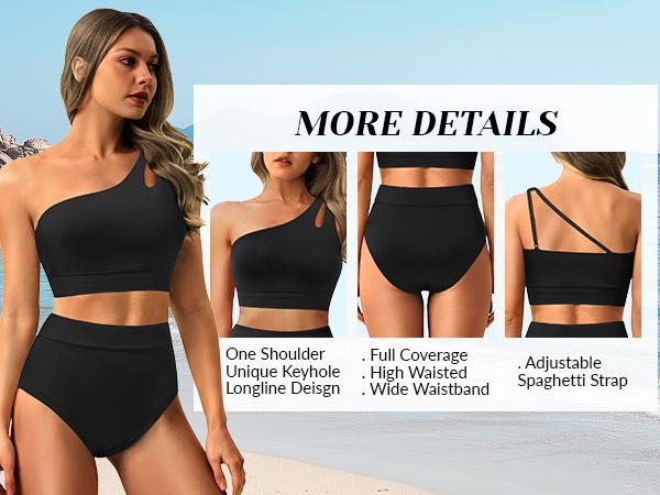 Yonique Two Piece High Waisted Swimsuits for Women - One Shoulder Bikini Tummy Control Bathing Suit 2025 Full Coverage