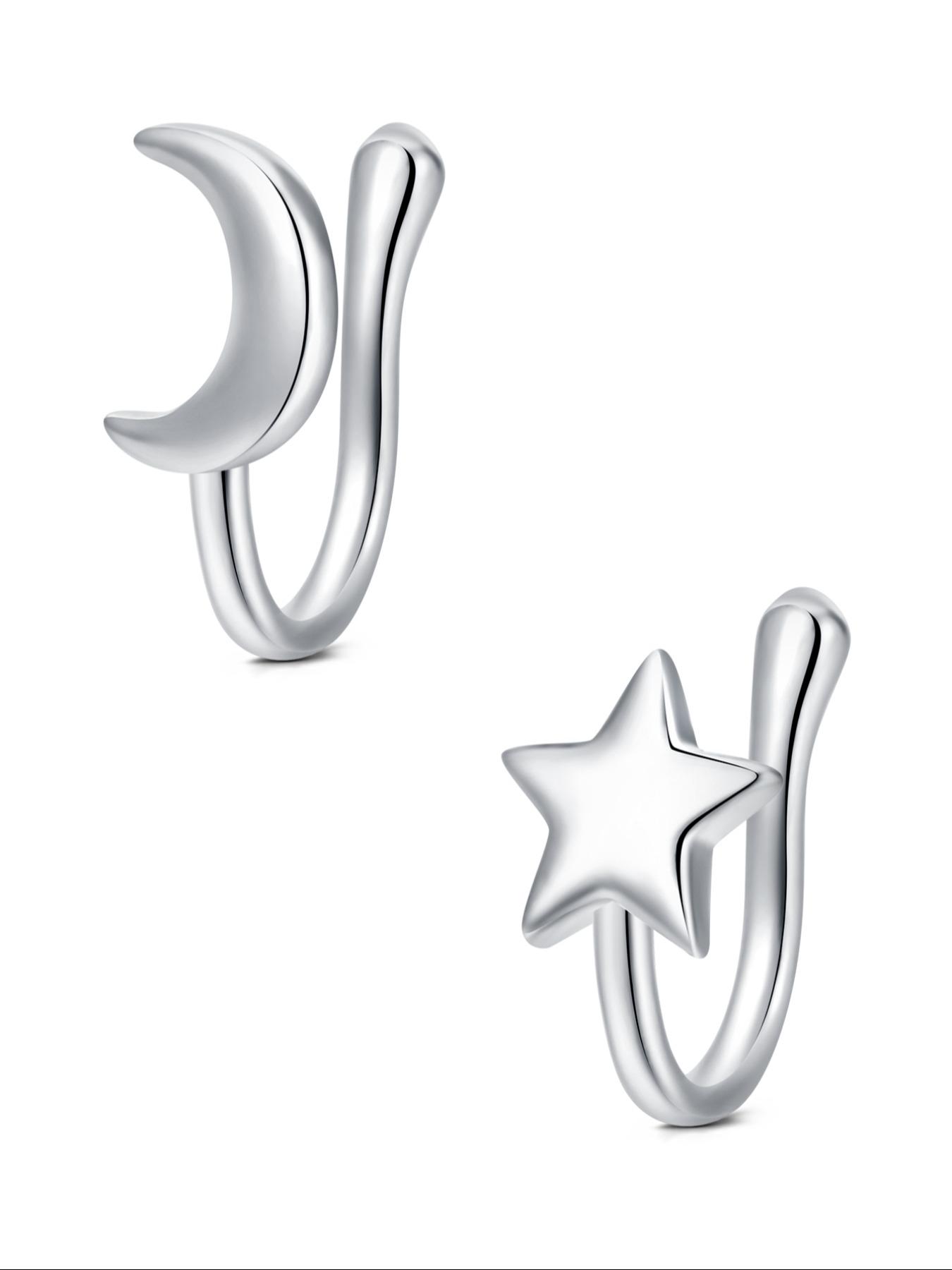 Non-Piercing Zirconia Nose Ring Clip, Nose Cuff, Moon Butterfly Design, Silver Color, Elegant Women's Jewelry Accessory, No Piercing Needed