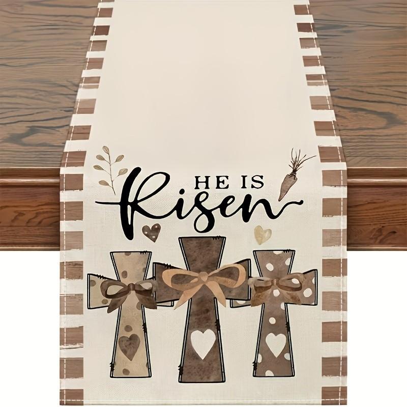 1/7pcs Easter Table Runner  Table Mats with "He is Risen" Design, Spring Holiday Decor for Indoor/Outdoor Dining, Festive Table Setting | Spring Holiday Decor | Table Mats, Easter Decorations