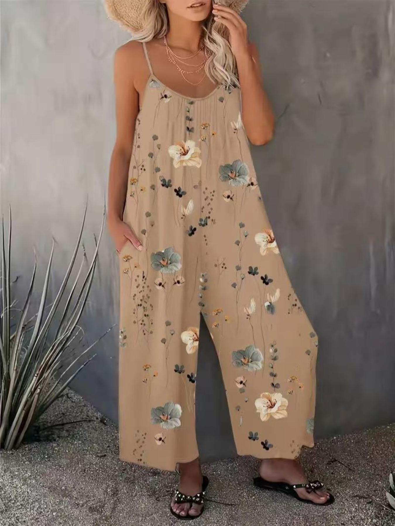 Comfortable Loose Jumpsuit, Perfect Vacation Selection, Just Right Pocket Design, U Neck Ruched Fit, Precise Tailoring, Sleeveless, Floral Comfortable Loose Jumpsuit, Perfect Vacation Selection, Just Right Pocket Design, U Neck Ruched Fit, Precise Tailoring, Sleeveless, Floral