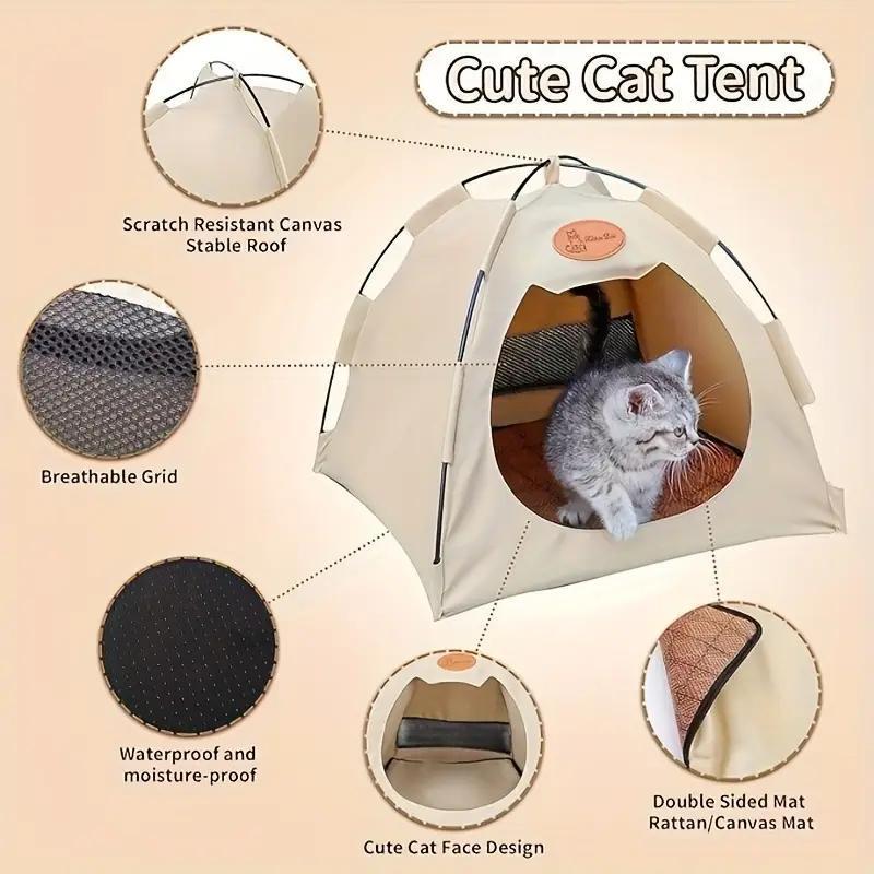 Foldable Pet Tent with Mat,Pet House, Cat Tent, For Indoor And Outdoor Use, Cat House, Pet Bed, Cat Bed, Summer, Breathable, With Cooling Pad, Washable,  Pet Room For Cats, Puppies And Small Dogs Perfect Nest for Pets in All Seasons Portable Bedding Home