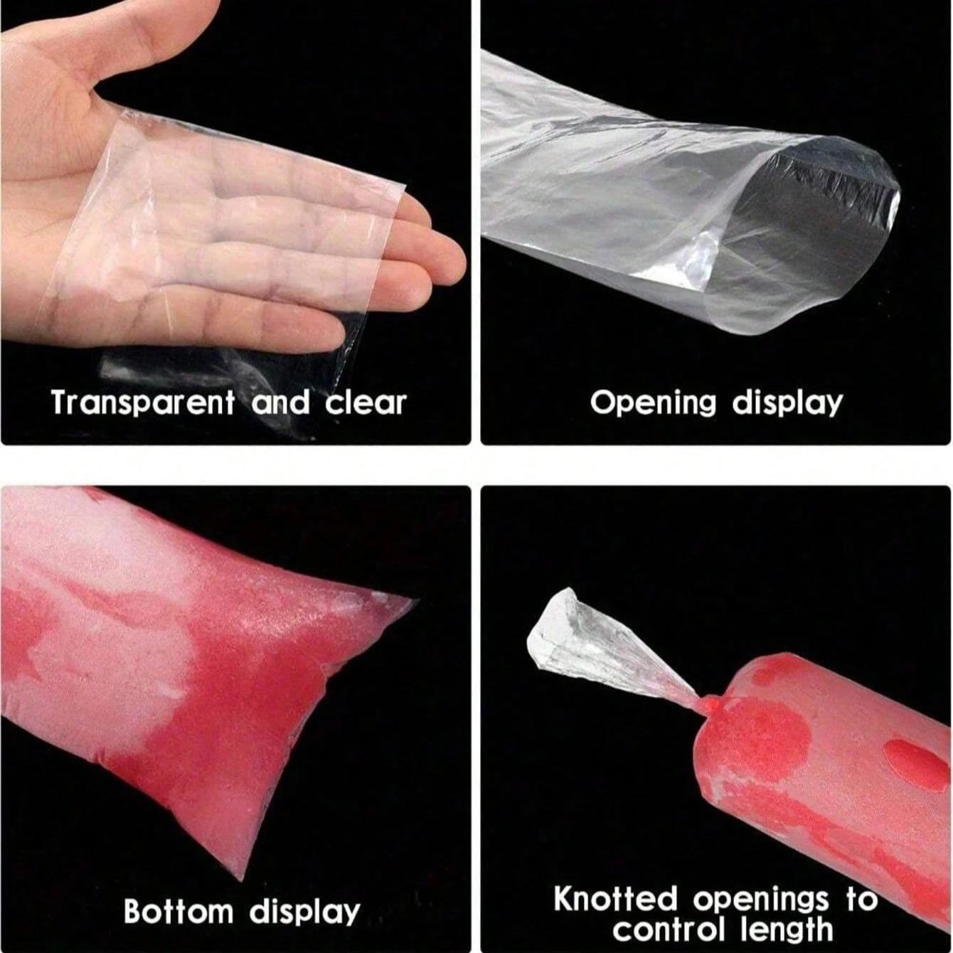 50/100 Pcs Ice Pop Bags, 30cmx5.5cm Plastic Mold, Self-Seal, Durable, Ideal for Ice Cream, Yogurt, Parties, Travel, Wedding, Birthday, Kitchen Supplies