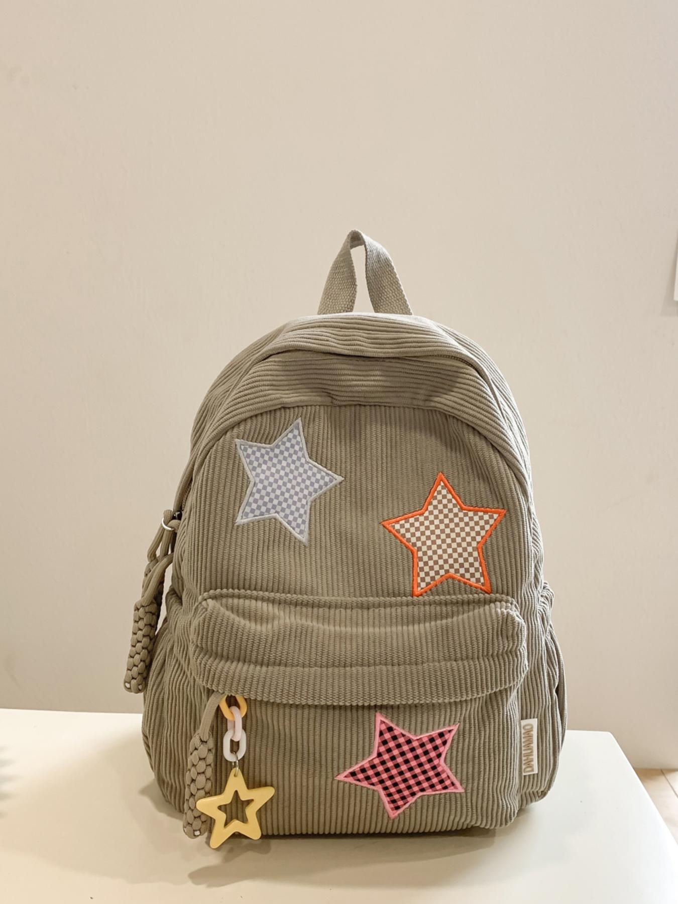 Leisure style fashionable large capacity backpack, practical texture retro niche personality high-quality backpack, chessboard star embroidery, star zipper decoration, essential for daily commuting to school