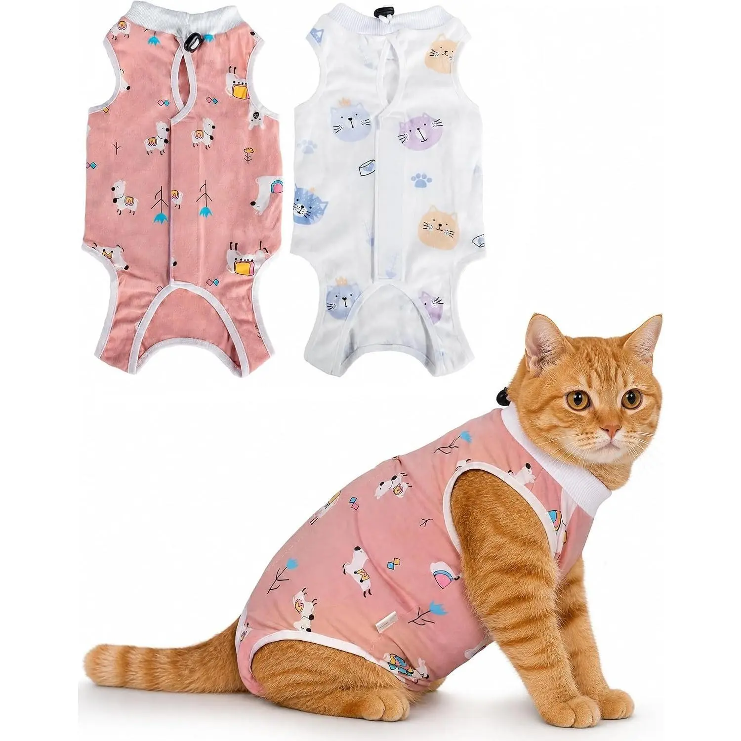 2 Pack Breathable Cat Recovery Suit for Female Cats, Surgical Recovery Onesie with Widened Abdomen Area, Gentle on Sensitive Skin, Alpaca + Kitten Pattern, MediumGift