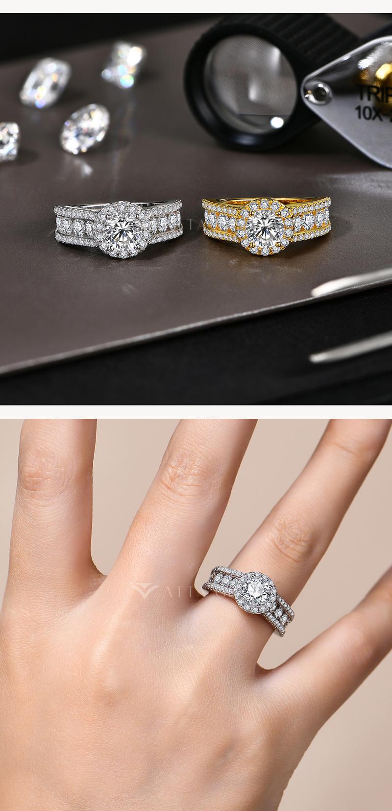 New Round Cut 1.0ct Full Lab-Created Moissanite Ring Engagement Promise Rings Fine Jewelry Gift for Her R241