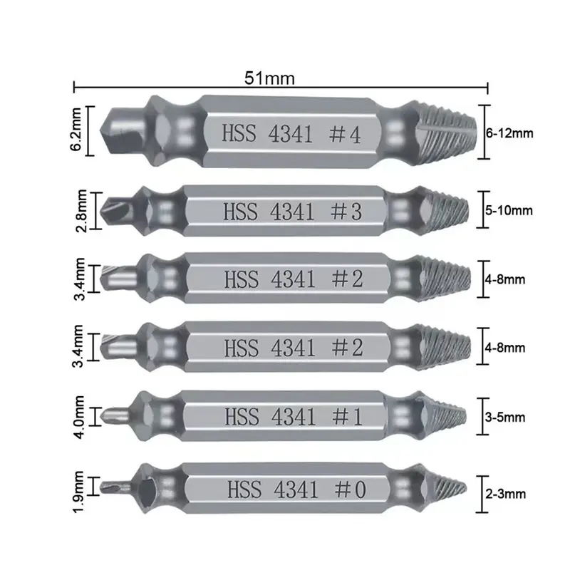 【DealsForYouDays】Stripped Broken Screw Remover,6 Counts Set Easy Out Bolt Extractor, Damaged Screw Extractor Set,Double Head Extraction Design Extractor Head,Household Repair Tools, Power Tool Accessories, Screwdriver Bit Clip.