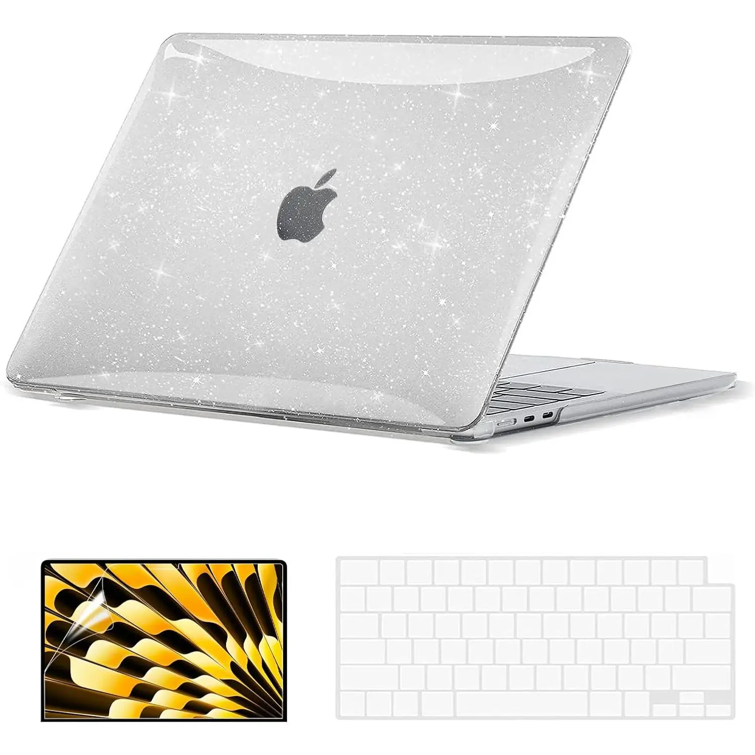 AveLife Case for Book Air 15 inch M5 M4 M3 M2 2026-2023, Sparkly Clear| Easy to Install, Sturdy, Plastic Hard Shell & Keyboard Cover & Screen Protector, Model: A3448 A3241 A3114 A2941 frame laptop case Detachable Backlit Pad high heaven tablet sleeve