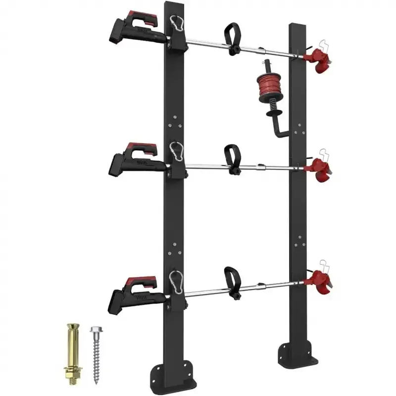 3 Place Weed Eater Rack for Open Trailer, Weedeater Rack with Lockable Hasp Mount on Landscape Trailer , Enclosed Trimmer Rack Carrier with Trim Line Holder for Yard Lawn Tools Equipment