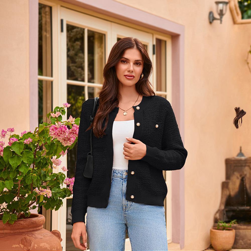 GRACE KARIN Womens Open Front Button Down Long Sleeve Texture Knit Cardigan Sweaters with Pockets