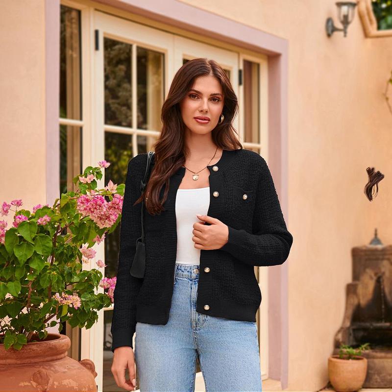 GRACE KARIN Womens Open Front Button Down Long Sleeve Texture Knit Cardigan Sweaters with Pockets