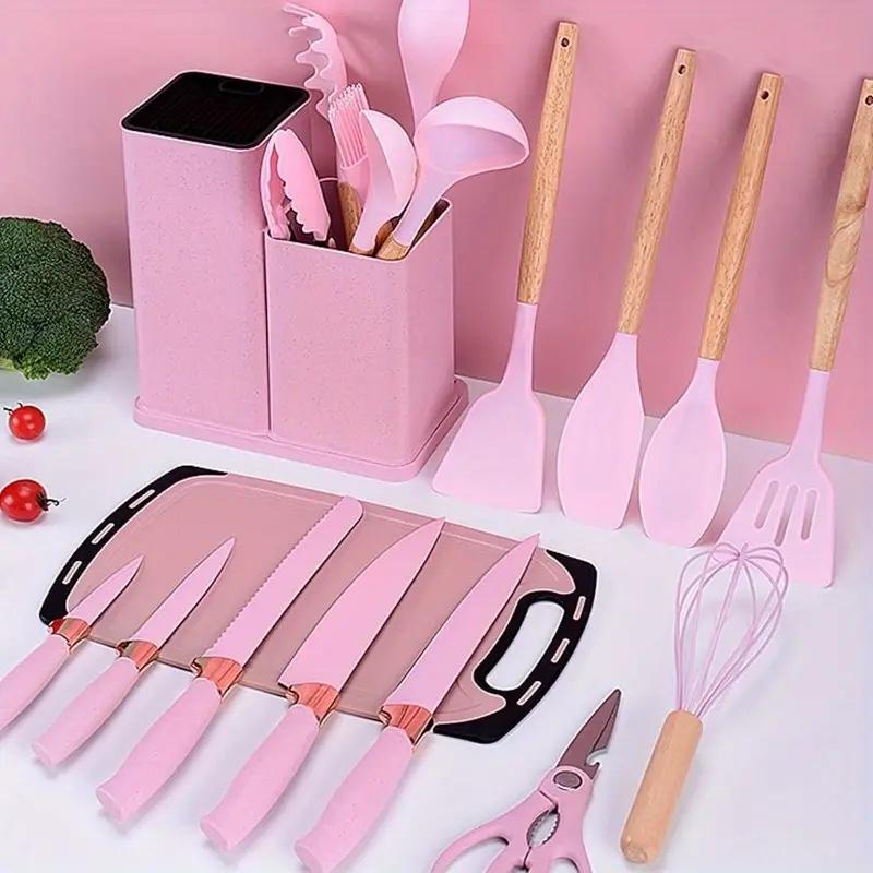 Little Kitchen Utensils Set Silicone Gel Tools WithWooden Handle, Set of 19 Pieces For Home CooksNonstick Spatulas Stirring. Ladle Scraper Spoon Durable Kitchenware Cookware