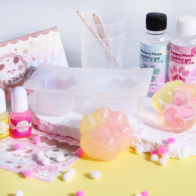 18pcs Transparent Taba for squishy Kit | 100ml Liquid Silicone for Squishy Maker, Super Soft Silicone Rubber Fast All-in-one for squishy Making Kit for Cat Paw Casting, Decompression Gift-Casting Molds, Mochi Squishy Toy, Squishy Fun Set