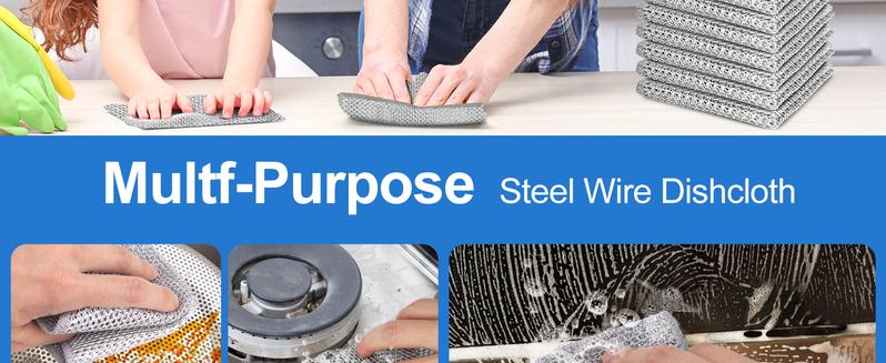 10 Pcs New Upgrade Steel Wire Dishcloth,Double-Layer Steel Wire Cleaning Cloth,Powerful Cleaning Non-Scratch Wire Dishcloth Rag for Cookware, Sinks, Dishes, Stove Tops