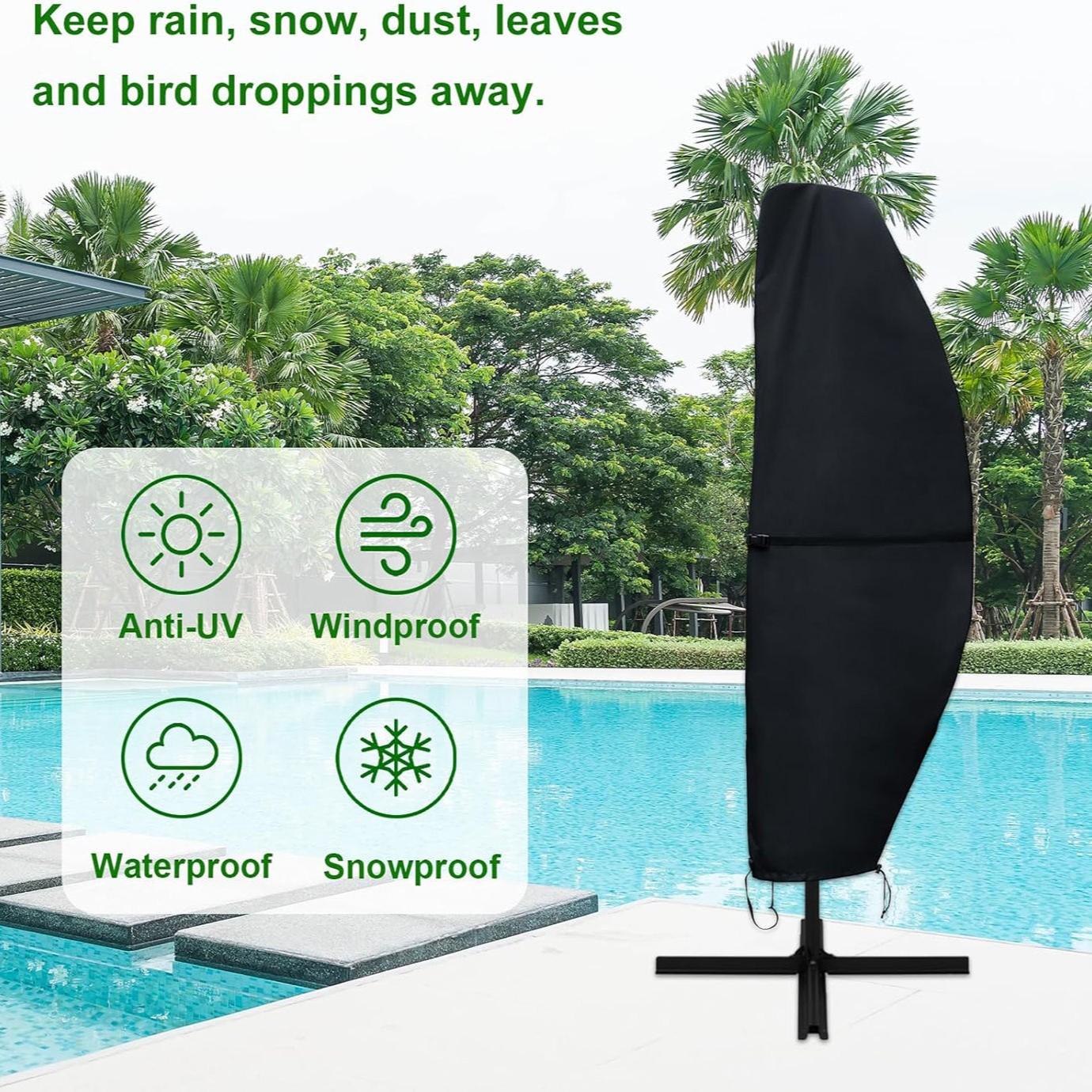 Outdoor Cantilever Umbrella Cover, Waterproof Patio Parasol Cover, Banana Straight Style, All-Season Parasol Umbrella Protection
